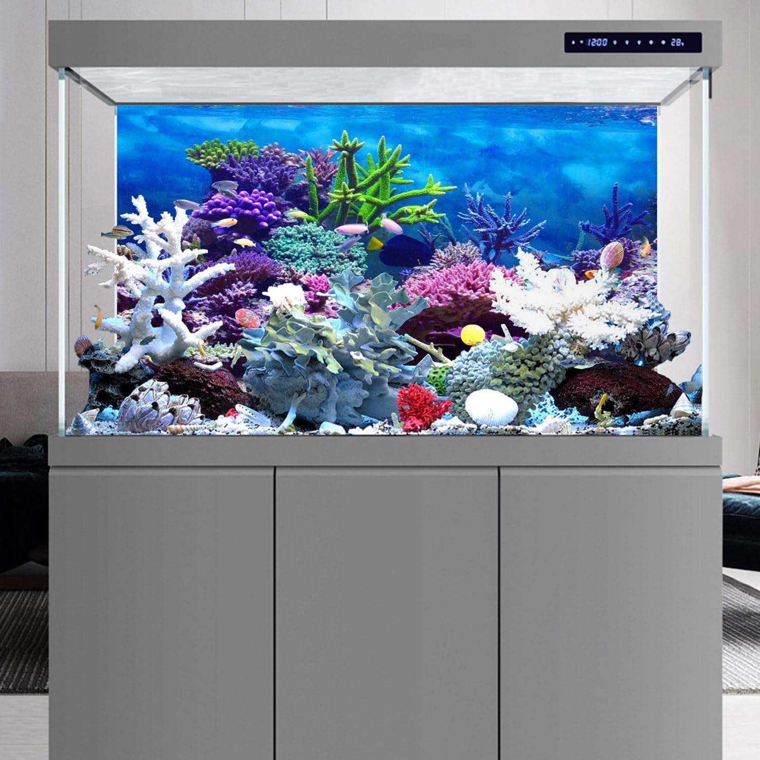 AWERT 72x18 inches Vinyl Underwater Theme Aquarium Background Colorful Coral Tropical Fish Undersea World Fish Tank Background