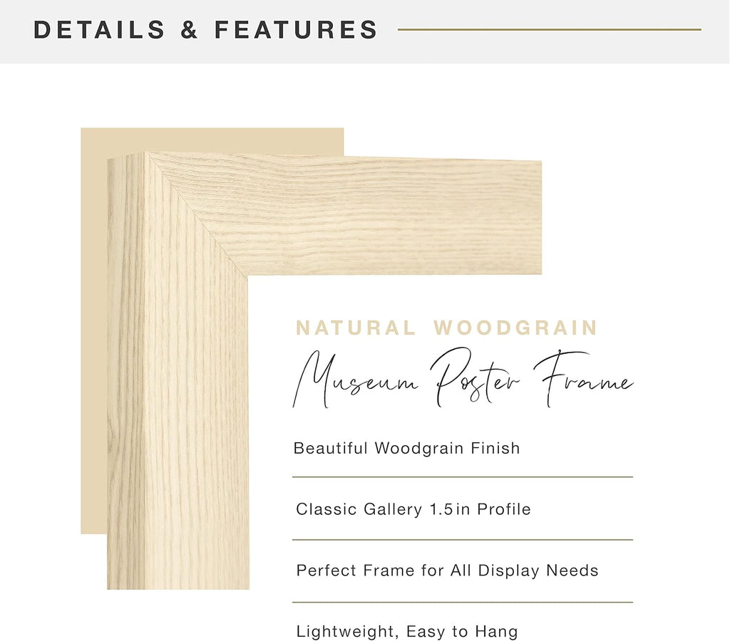 MCS Museum Poster Frame 20x28 Natural Woodgrain, Vertical & Horizontal Wall Hanging Large Picture Frame for Photos, Posters & Art Prints (1-Pack)