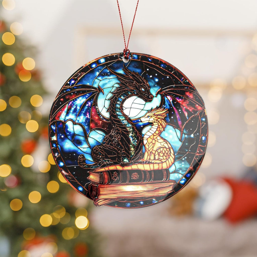 Book Dragon Christmas Ornaments 2025, Fantasy Book Lover Gifts, Gift for Book Lovers, Unique Dragon Gifts for Men & Women, Secret Santa Present, White Elephant Ornaments for Tree Lovers