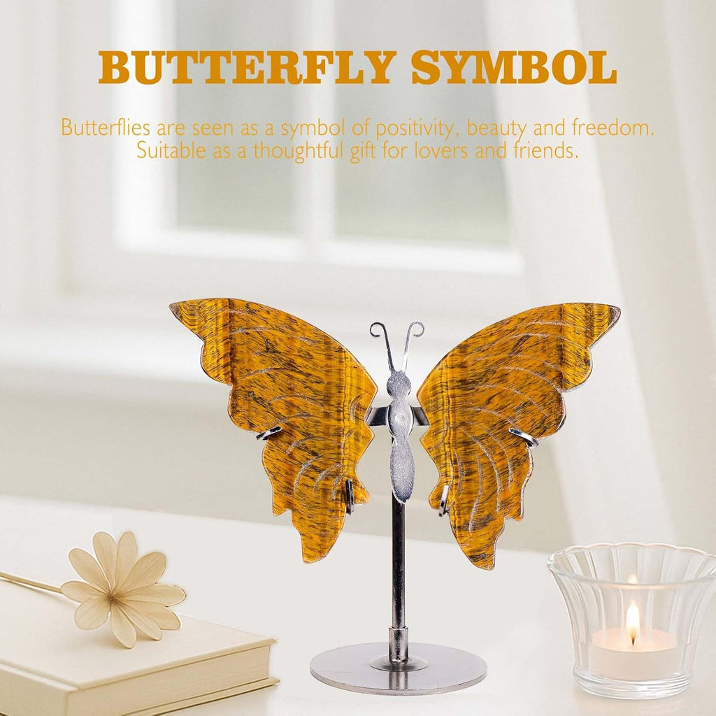 Apengshi Crystal Statues Butterfly Ornament, Amethyst Agate Wings, Home Office Tabletop Decor (Tiger)