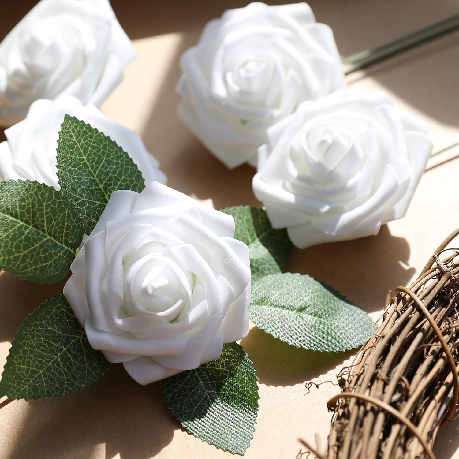 AmyHomie Artificial Flower 50pcs Real Looking Fake Roses w/Stem for DIY Wedding Bouquets Centerpieces Arrangements Party Baby Shower Valentines Day Christmas Tree Decorations