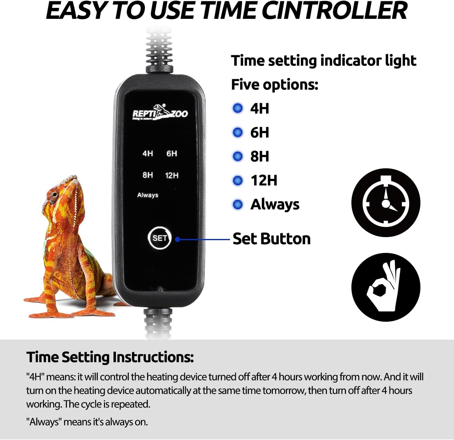 REPTI ZOO Dual Reptile Light Fixture with Dimming Thermostat and Timer, Deep Dome Lamp Fixture with Independent Reptile Dimming Thermostat Heat Bulb Temperature Controller and Timing Function