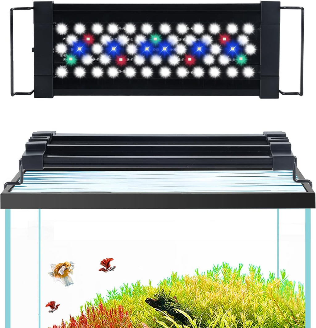 USB LED Aquarium Light for 12–18 Inch Fish Tanks – Timer with Auto On/Off, 10-Level Brightness, White/Blue/Red+White Modes, Extendable Brackets & Hanging Design (No USB Power Adapter)