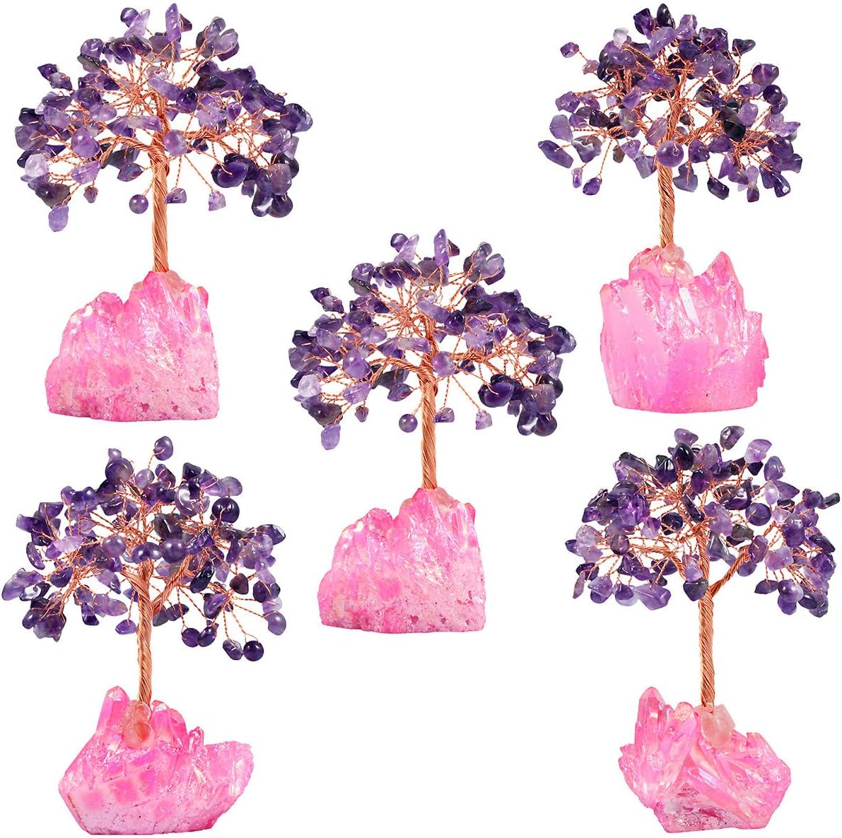 mookaitedecor Amethyst Crystal Tree, Quartz Cluster Fuchsia Titanium Crystals Base Bonsai Money Tree for Wealth and Luck