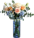 ComSaf Glass Cylinder Vases, Bud Vase for Centerpieces, 8 Inch Tall Ribbed Vase Hurricane Floating Candle Holder, Decorative Flower Vases for Wedding Reception, Home Decor, Housewarming Gift (Blue)