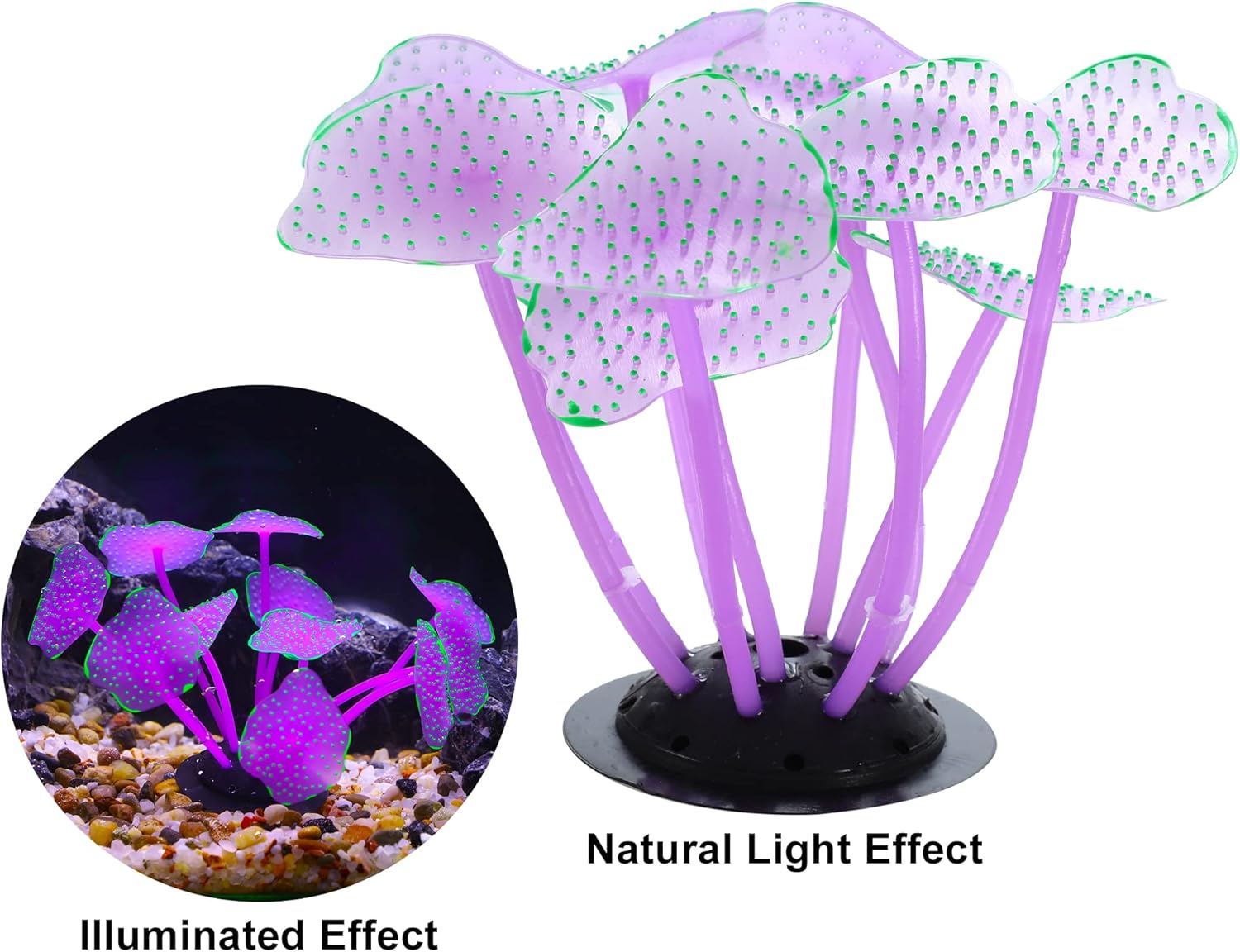 VOCOSTE Soft Silicone Glowing Aquarium Mushroom Coral, Fluorescence Aquatic Artificial Coral for Fish Tank Decoration, Purple