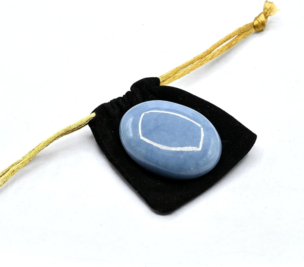 Amazing Gemstone Angelite Crystals and Healing Stones - Large Palm Stone Crystals Piedra - Crystal for Good Luck, Balanced Positive Energy, Meditation - Unique Stocking Stuffers, Gifts for Women