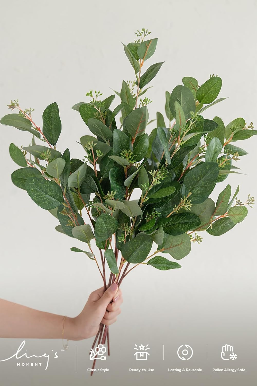 Ling's moment Artificial Plants Eucalyptus Seeds Branches,6Pcs 12" Tall Fake Greenery Filler w/Stems, Realistic Texture Spray Plant Decor for Wedding Bouquets/Table Centerpieces, Room/Office/Outdoor
