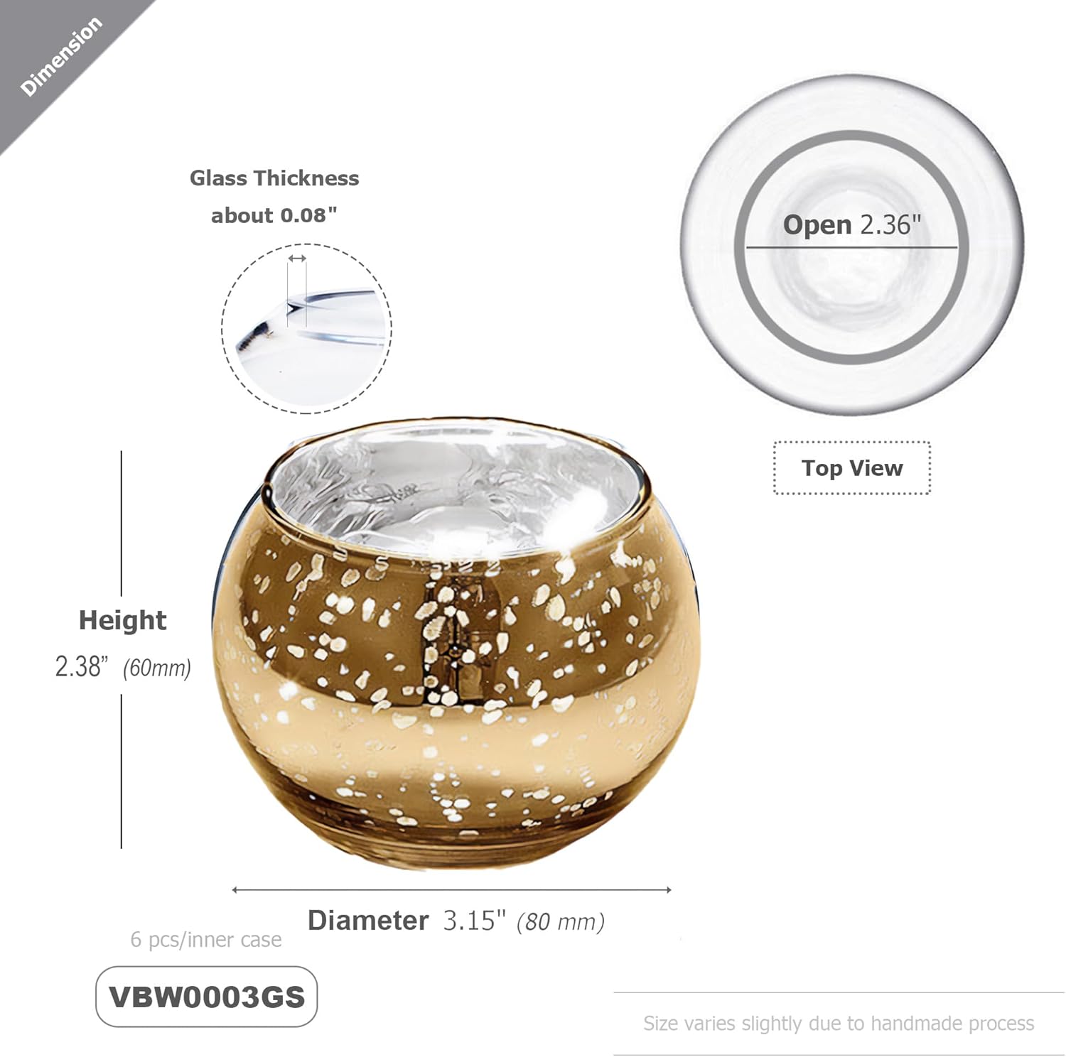 WGVI 24 Pcs Gold Speckled Glass Tea Light Votive Candle Holders, Width 3", Height 2.5", Small Globe Bubble Bowl Round Vase, Mercury Votive Tabletop Décor