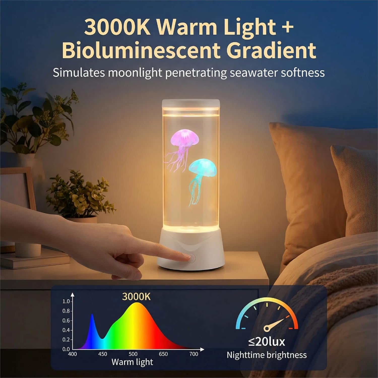 Jellyfish Lamp, 7 Color LED Changing Jelly Fish Light Lamp with Quiet Motor, Lifelike Movements, Jellyfish Decor for Bedroom, Office, Sensory Lamp Great Gifts for Kids (Black)