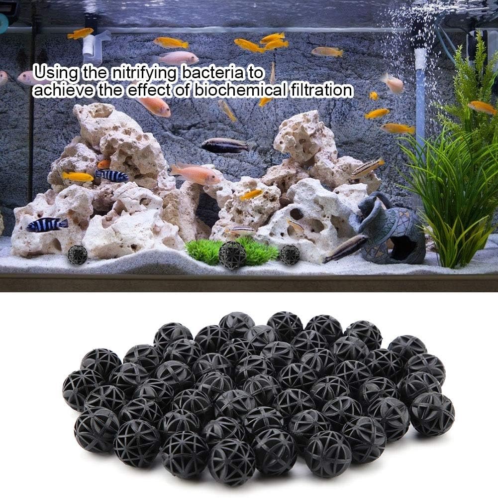 Bio Balls Filter Media, 50Pcs Porous Biochemical Aquarium Filter Balls for Biological Filtration Pond and Fish Aquarium with Sponge (36mm with Cotton)