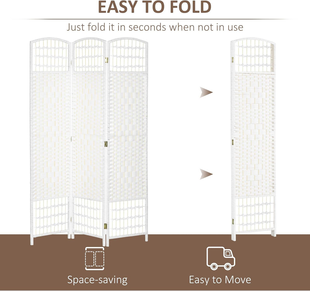 HOMCOM 3 Panel Room Divider, Folding Privacy Screen, 5.6' Room Separator, Wave Fiber Freestanding Partition Wall Divider, White