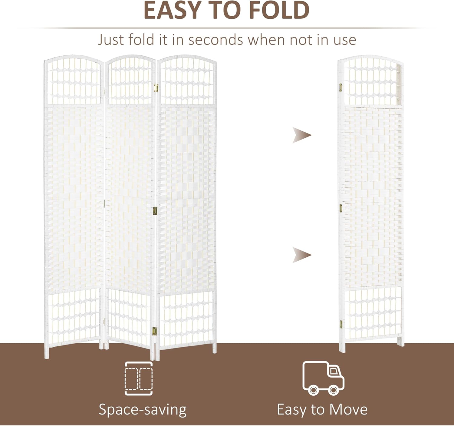 HOMCOM 3 Panel Room Divider, Folding Privacy Screen, 5.6' Room Separator, Wave Fiber Freestanding Partition Wall Divider, White