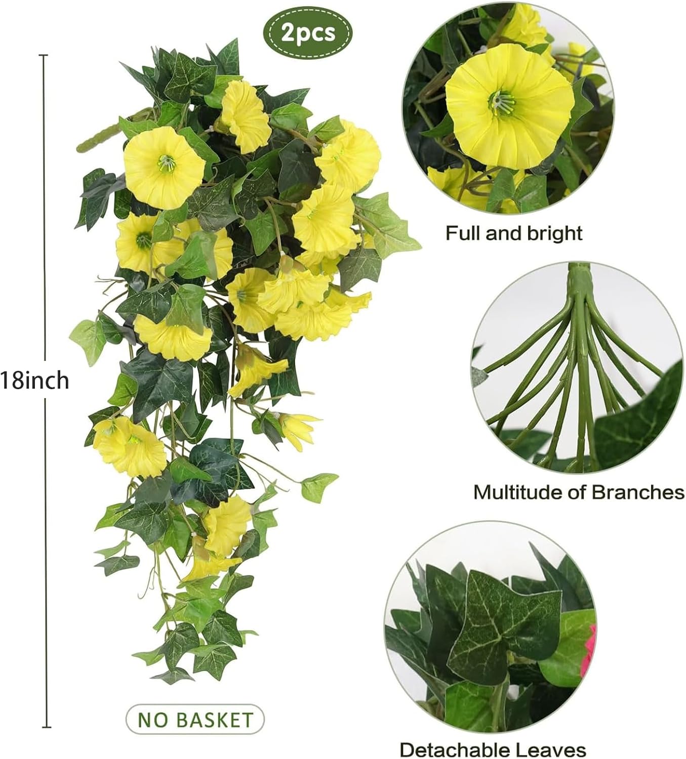 RECUTMS Artificial Fake Hanging Flowers Plants for Outdoor Decoration, 2 Pcs UV Resistant Faux Petunias Trailing Plants Realistic Flower Look Real for Door Wall Yard Porch Garden Planter (Yellow)