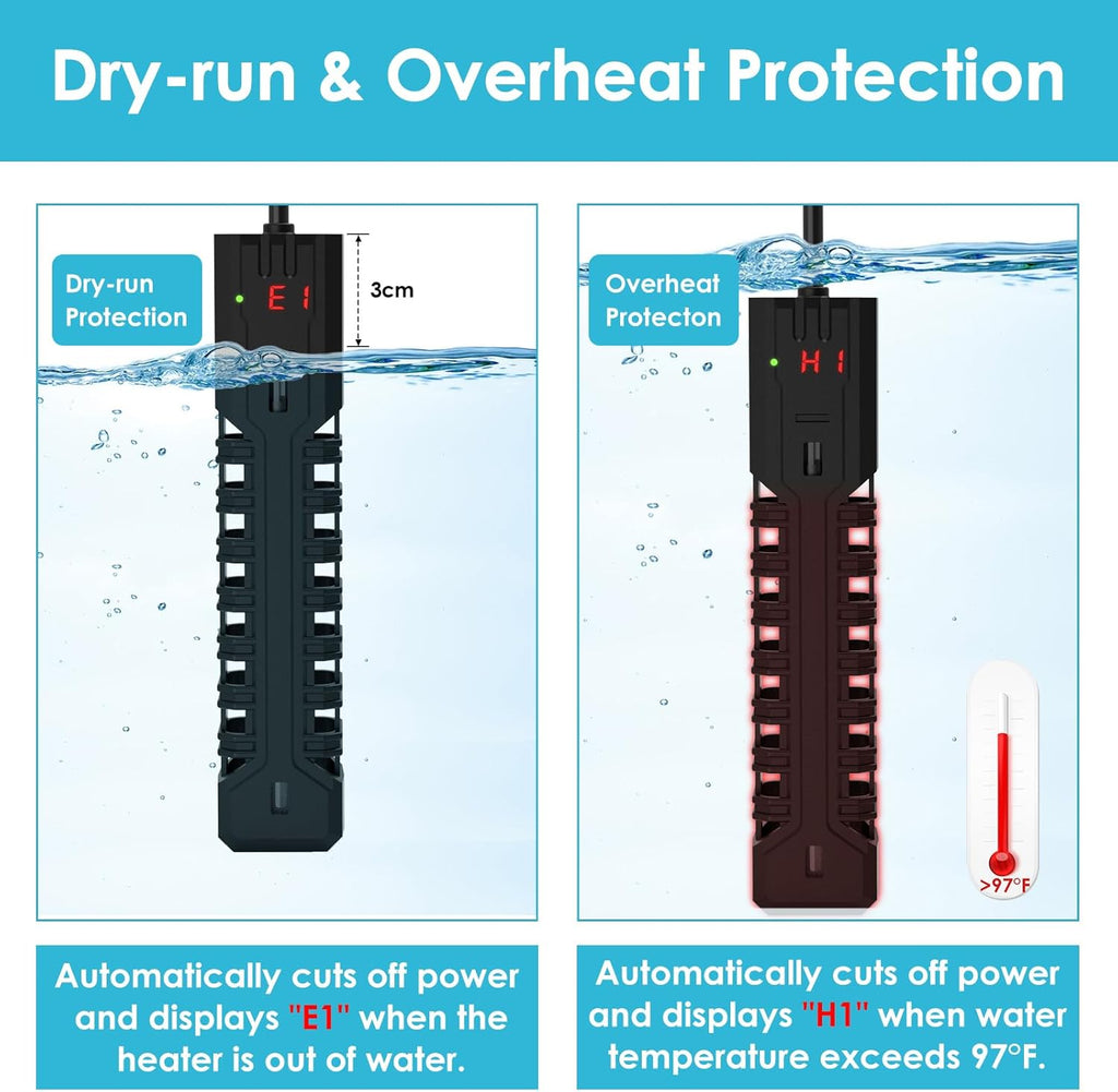 300W Aquarium Heater, Adjustable Fish Tank Heater, with Digital Display, Overheat Protection & Dry Run Protection, for 40-75 Gallon Water