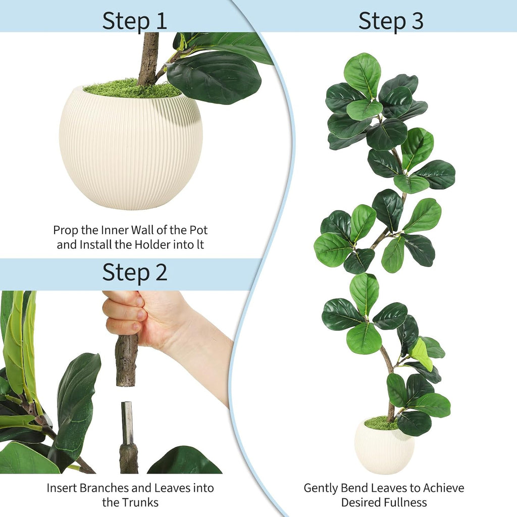 GarveeHome Fiddle Leaf Fig Artificial Tree with White Planter,5 ft Faux Plants Indoor with Moss, Fake Rubber Tall Fake Floor Plant in Pot - Artificial Trees for Home Office Living Room Decor