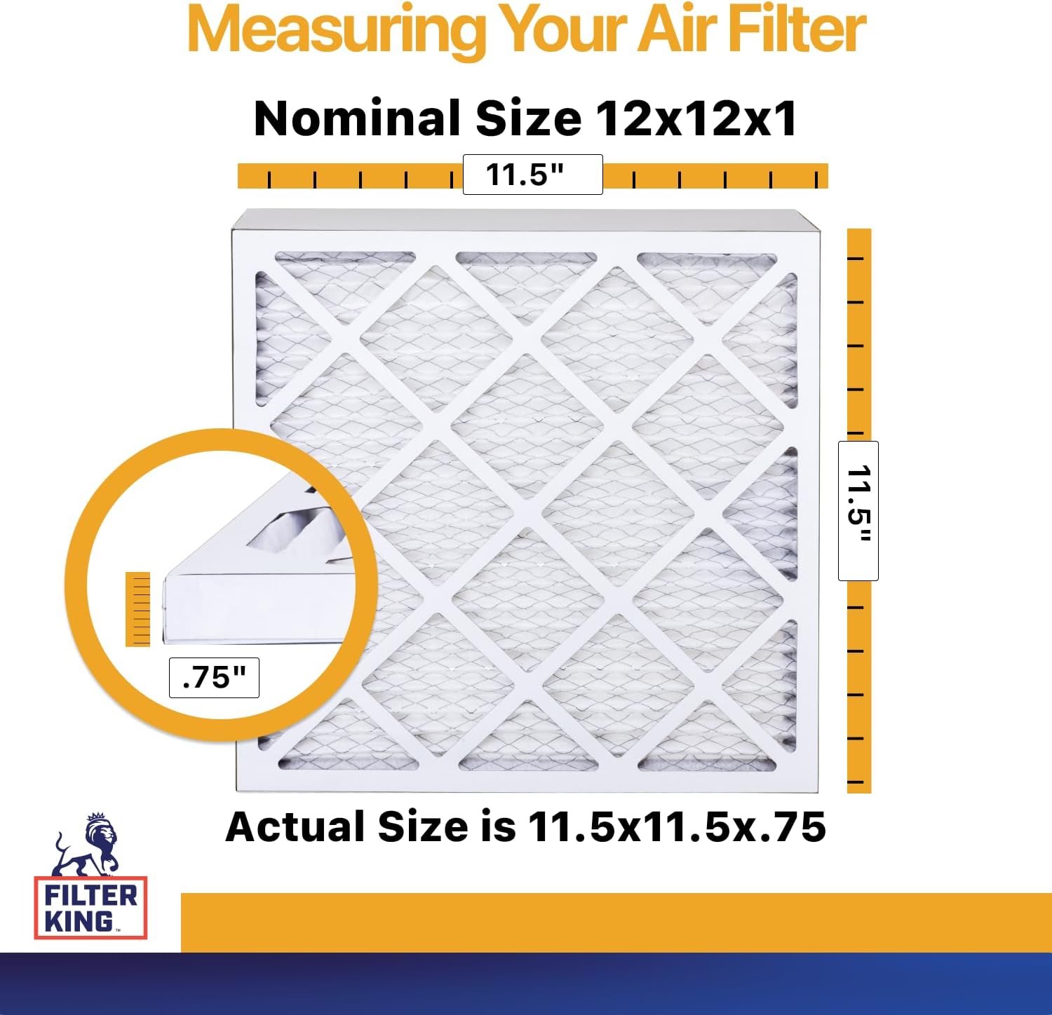 Filter King 12x12x1 Air Filter | 6-PACK | MERV 13 HVAC Pleated A/C Furnace Filters | MADE IN USA | Actual Size: 11.5 x 11.5 x .75"