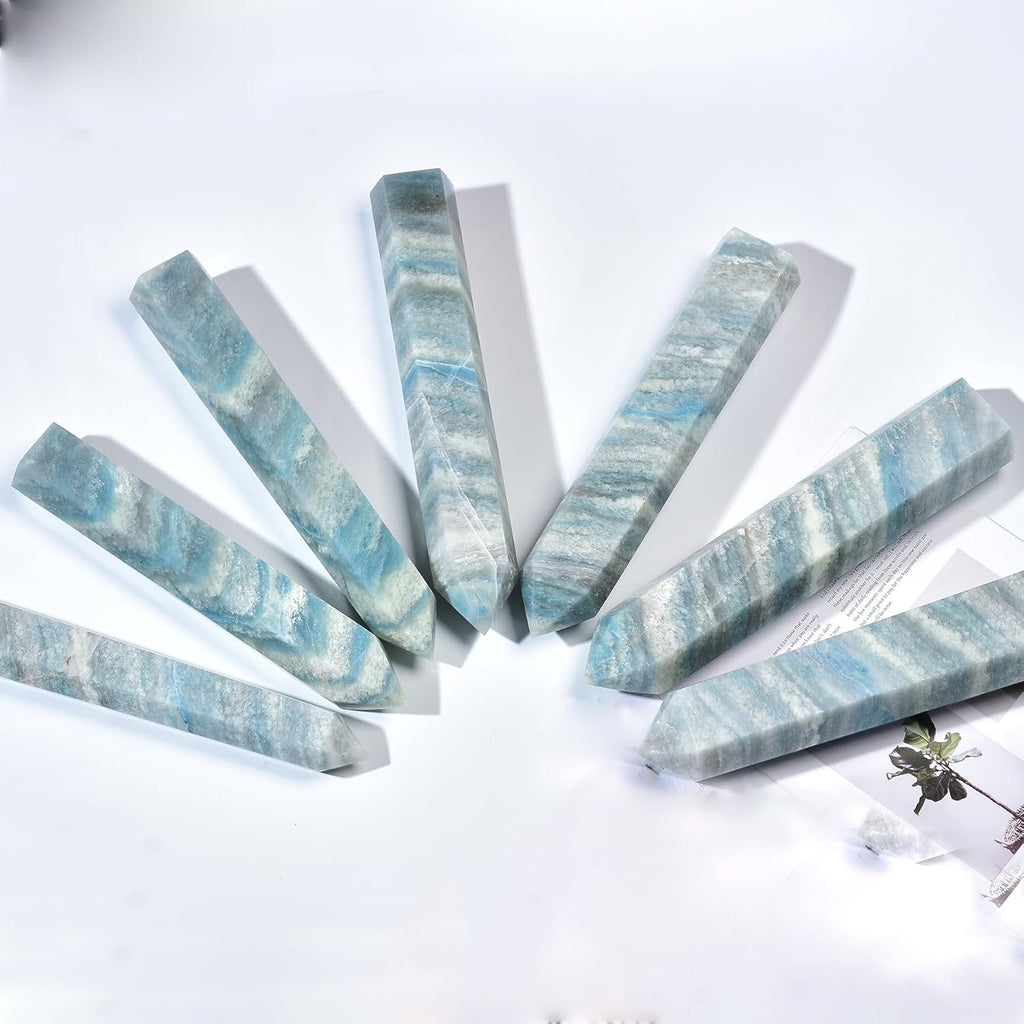 JIC Gem Natural Trolleite Obelisk Tower Wand Large Healing Crystal Point Wand 6 Faceted Reiki Chakra Meditation Therapy Home Decor Crystal Gift 4.4-4.8 Lbs