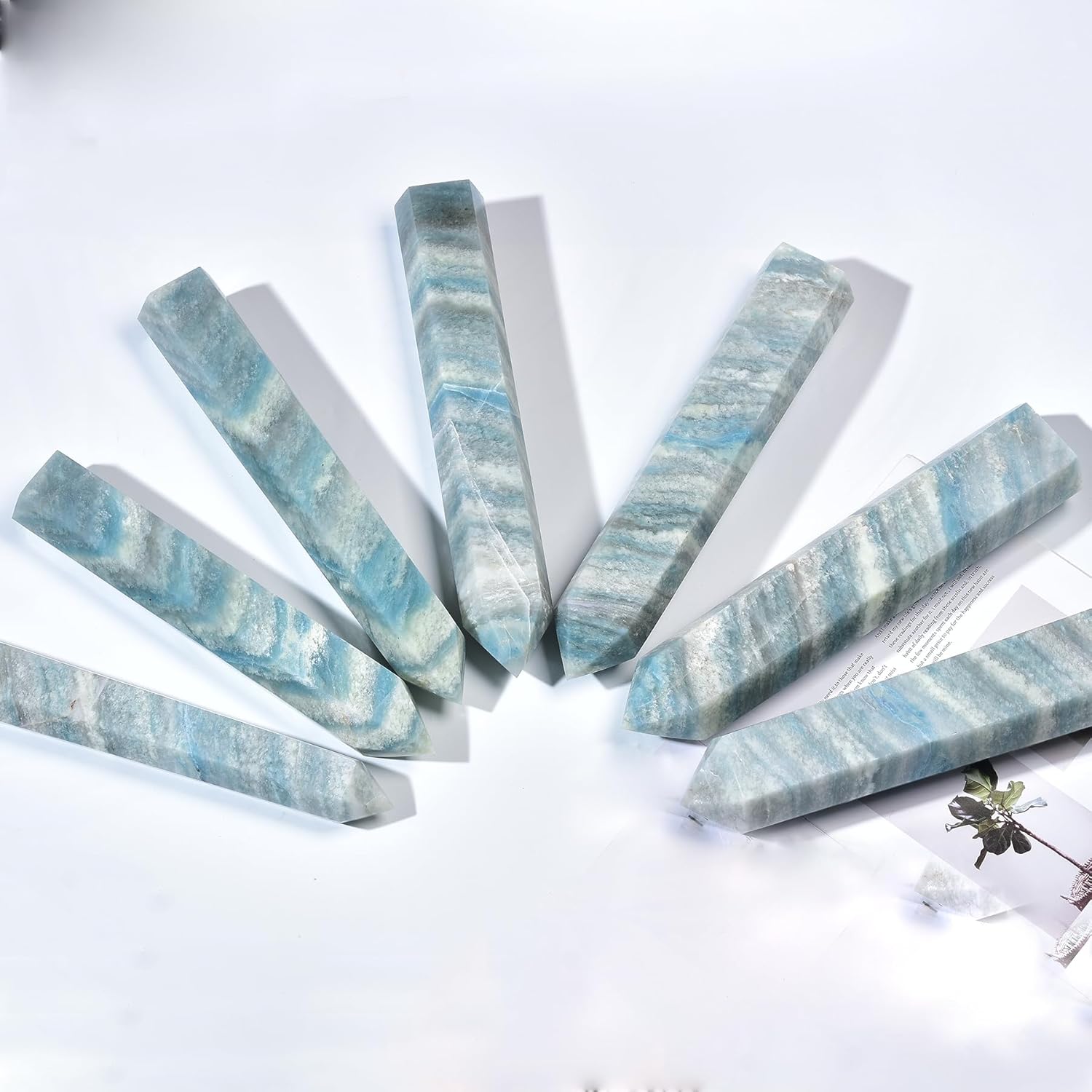 JIC Gem Large Trolleite Obelisk Tower Points Healing Crystal Wand 6 Faceted Blue Quartz Crystals Tower Wand Home Decor Reiki Healing 2.6-3.0 Lbs