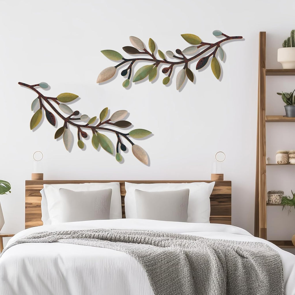 Zzbakress 2 Pcs Colorful Tree Leaf Wall Art Decor Vine Home Wall Decor Olive Branch Leaf Wall Decoration Large Wall Decor for Bedroom, Living Room, Wall Sculptures Indoor Outdoor (Unique)