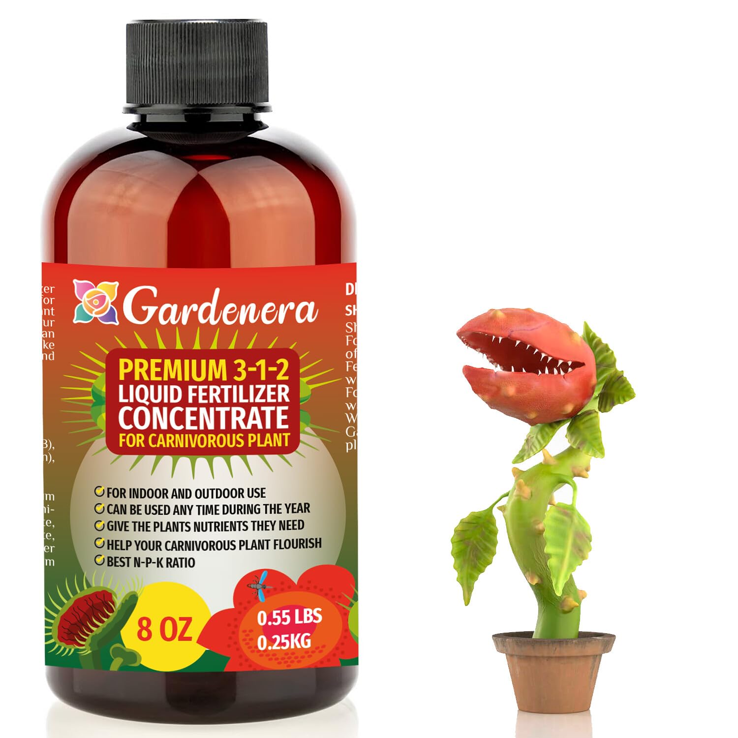 Premium Liquid Carnivorous Plant Fertilizer - 3-1-2 Concentrate for Indoor Plants and Flowers by Gardenera | Organic Plant Food for Carnivorous Plants - 8oz