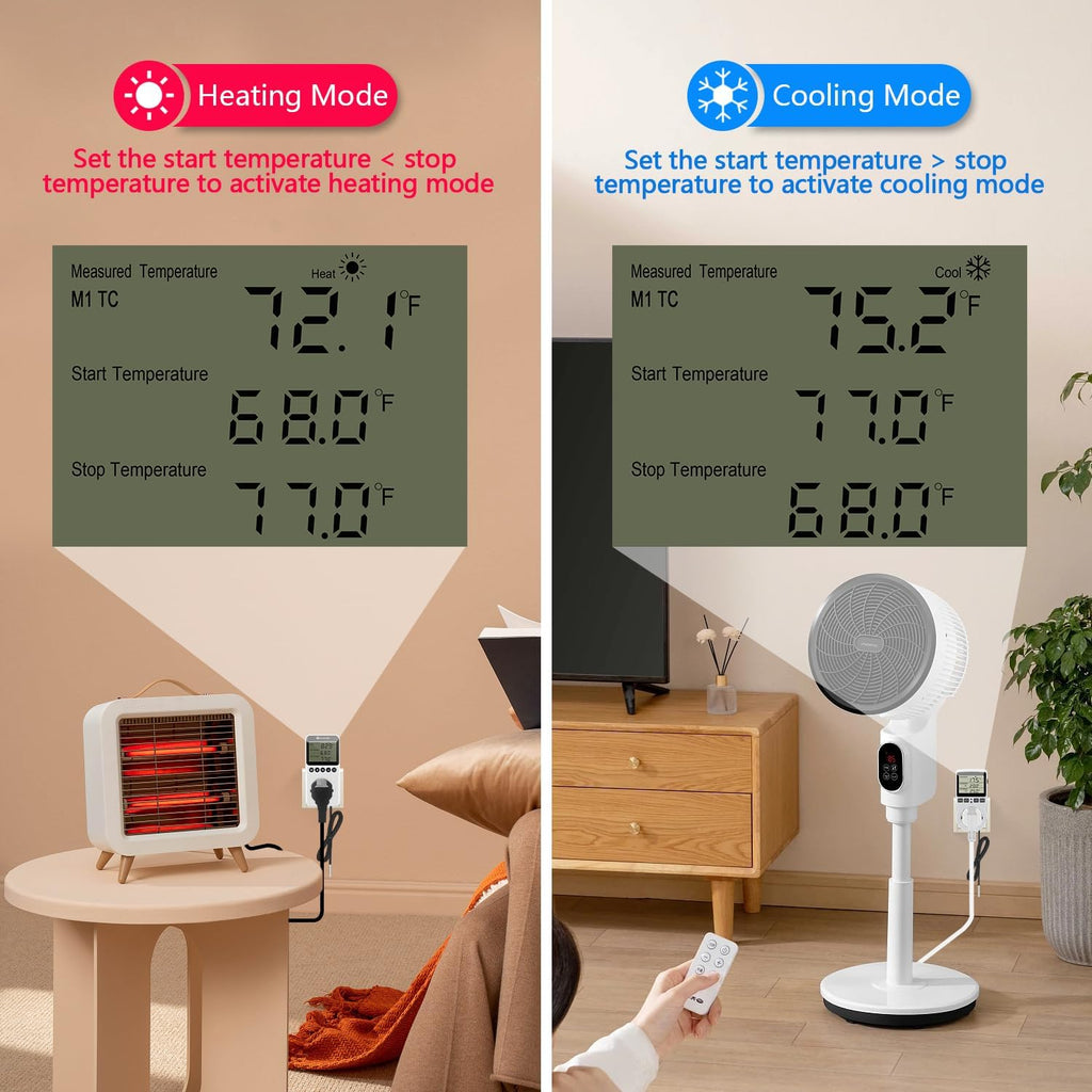 KETOTEK KT3200PRO Digital Temperature Controller Outlet Day Night Thermostat Plug Socket Heating Cooling Temp Controller with Sensor Timer Regulator for Reptile Greenhouse Brewing Refrigerator
