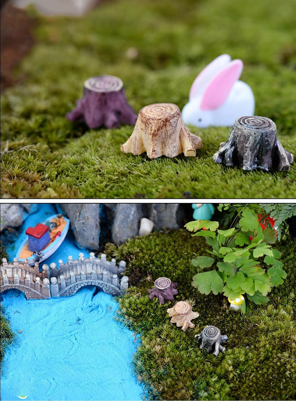 2Pcs Miniature Resin Stump Micro Landscape Fairy Garden Ornament Mini Doll House Outdoor Landscape Decor Outdoor Statues Garden Sculptures for Home and Terrarium Resin Figurines Decor 2 Style