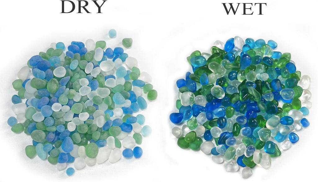 Glass Stones, 0.85LB/385g Mix Blue Green White Glass Rocks for Vase, Aquarium Pebbles for Fish Tank, Sea Glass Rocks for Vase Filler Craft