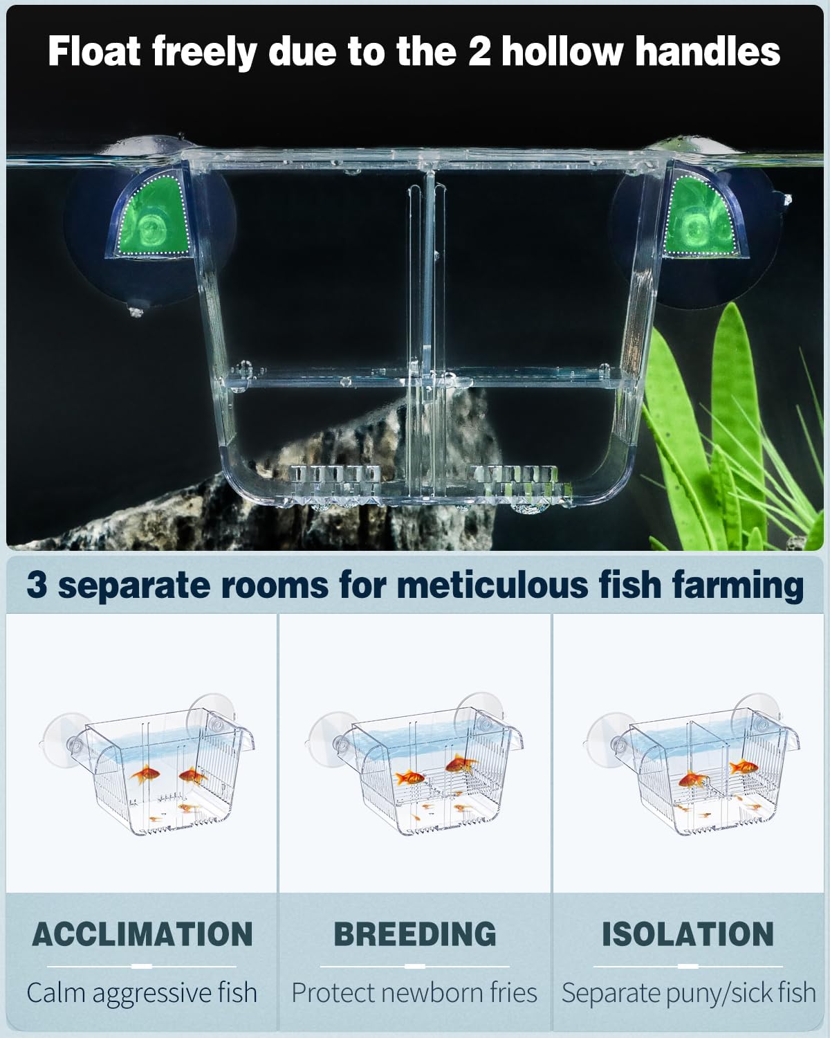Pawfly Aquarium Fish Breeding Box, Acrylic Fish Isolation Box with 6 Suction Cups, Aquarium Acclimation Hatchery Incubator for Baby Fish Shrimp Betta Aggressive Fish Guppy (Small)