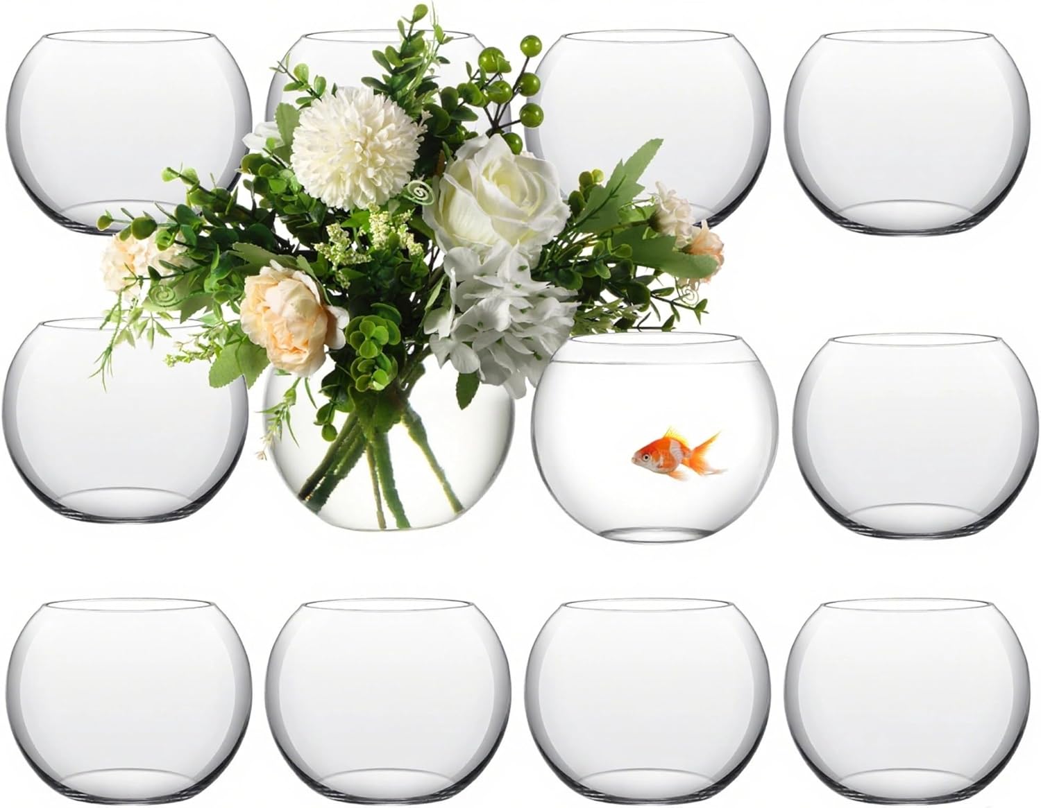 Sawysine 12 Pcs Bubble Bowl Vase Centerpiece 7.8''w x 6.3''h Round Glass Flower Vase Bulk Clear Terrarium Fish Bowl for Wedding Event Goldfish Planter Floral Centerpiece Office Home Decor