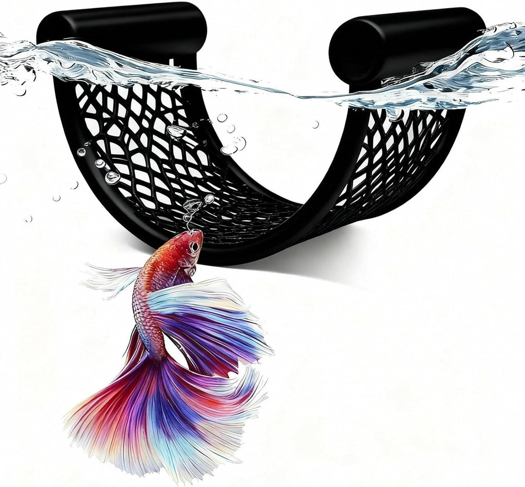 Black Betta Fish Hammock – Floating Aquarium Rest Ledge for Nano Fish, Shrimp, Corydoras – Natural-Look Black Perch Platform for Betta Tanks, Aquascape Decor, Low Flow Aquarium Accessory