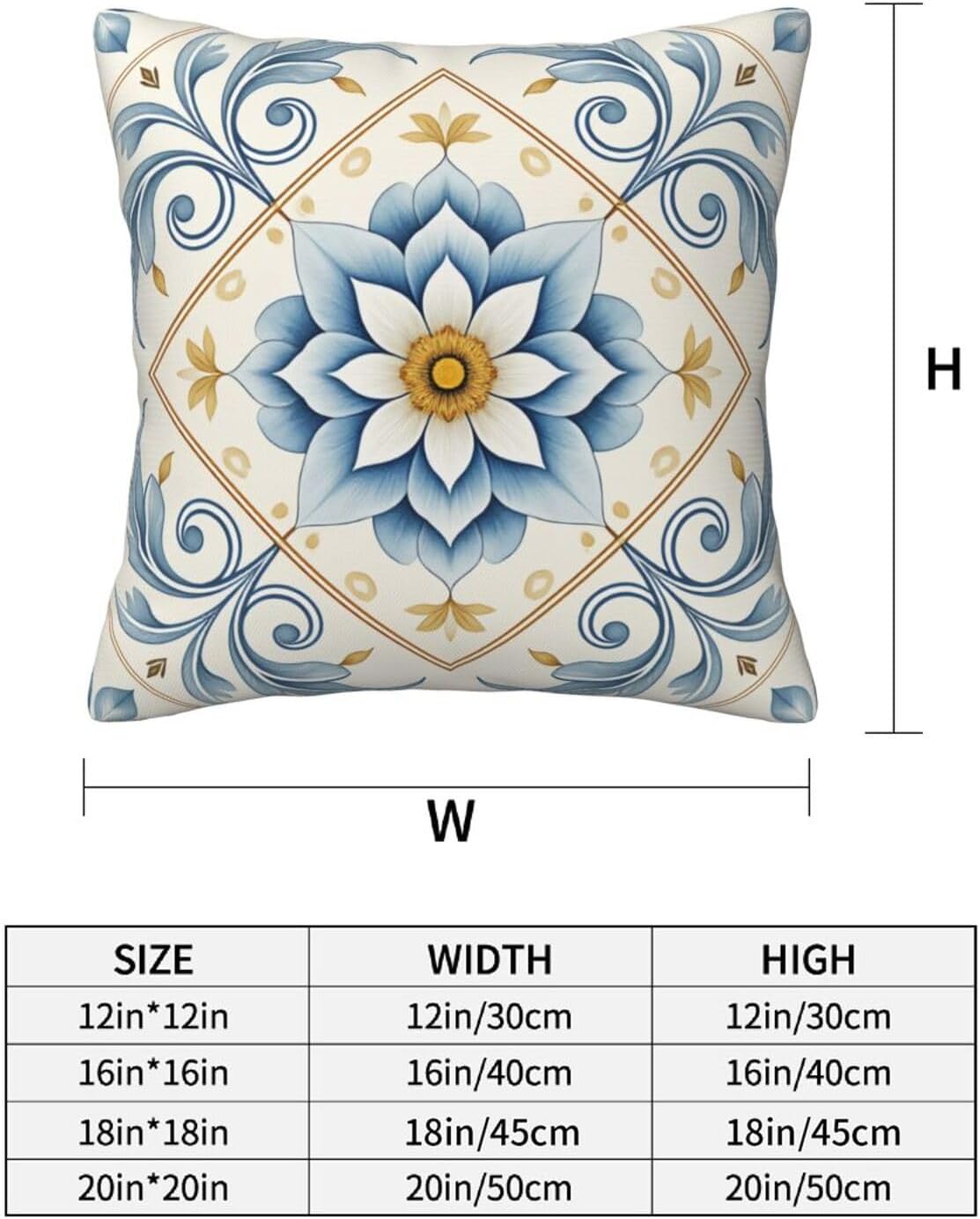 Mediterranean Blue Floral Throw Pillow Covers Set of 2 Ultra-Soft All-Season Pillow Shams with Hidden Zipper,Durable for Sofa Bed Car Decor & Gift Luxury 18x18IN