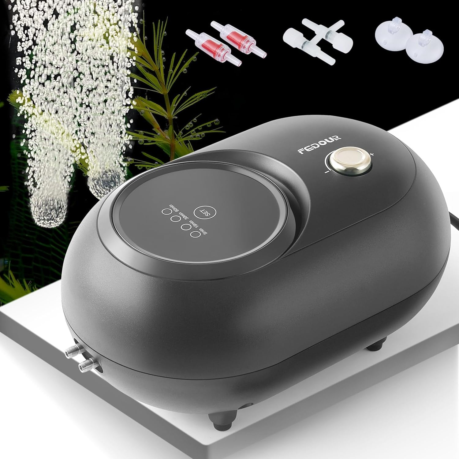 FEDOUR 6W Aquarium Air Pump with Ozone, Powerful Adjustable Fish Tank Oxygen Pump for up to 300Gallon Tank, Quiet Aquarium Air Bubbler (6W with Ozone for up to 300gallon)