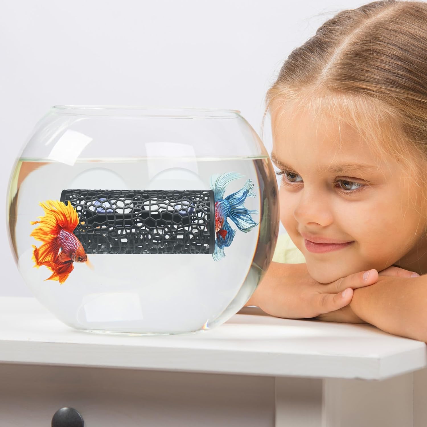 Honeydak 2 Pcs Betta Fish Tank Accessories Black Betta Tunnel Fish Toys Safe Hollow Hammock Cave Aquarium Decor Hideout Tube Shelter with Suction Cups for Small Fish Shrimp Reptile Guppies