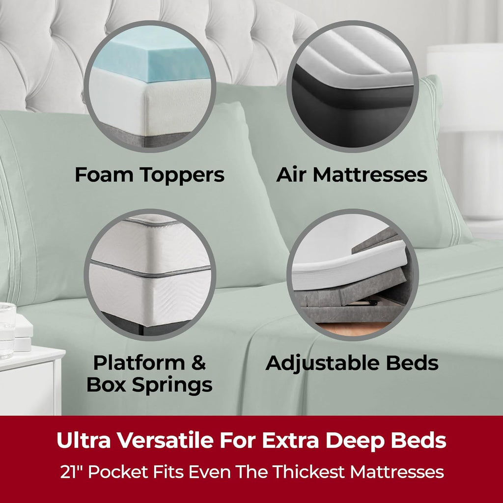 Mellanni Extra Deep Queen Sheets - 4 PC Iconic Collection Bedding - Hotel Luxury, Ultra Soft, Cooling Bed Sheets - Wrinkle, Fade, Stain Resistant (Queen, Sage)