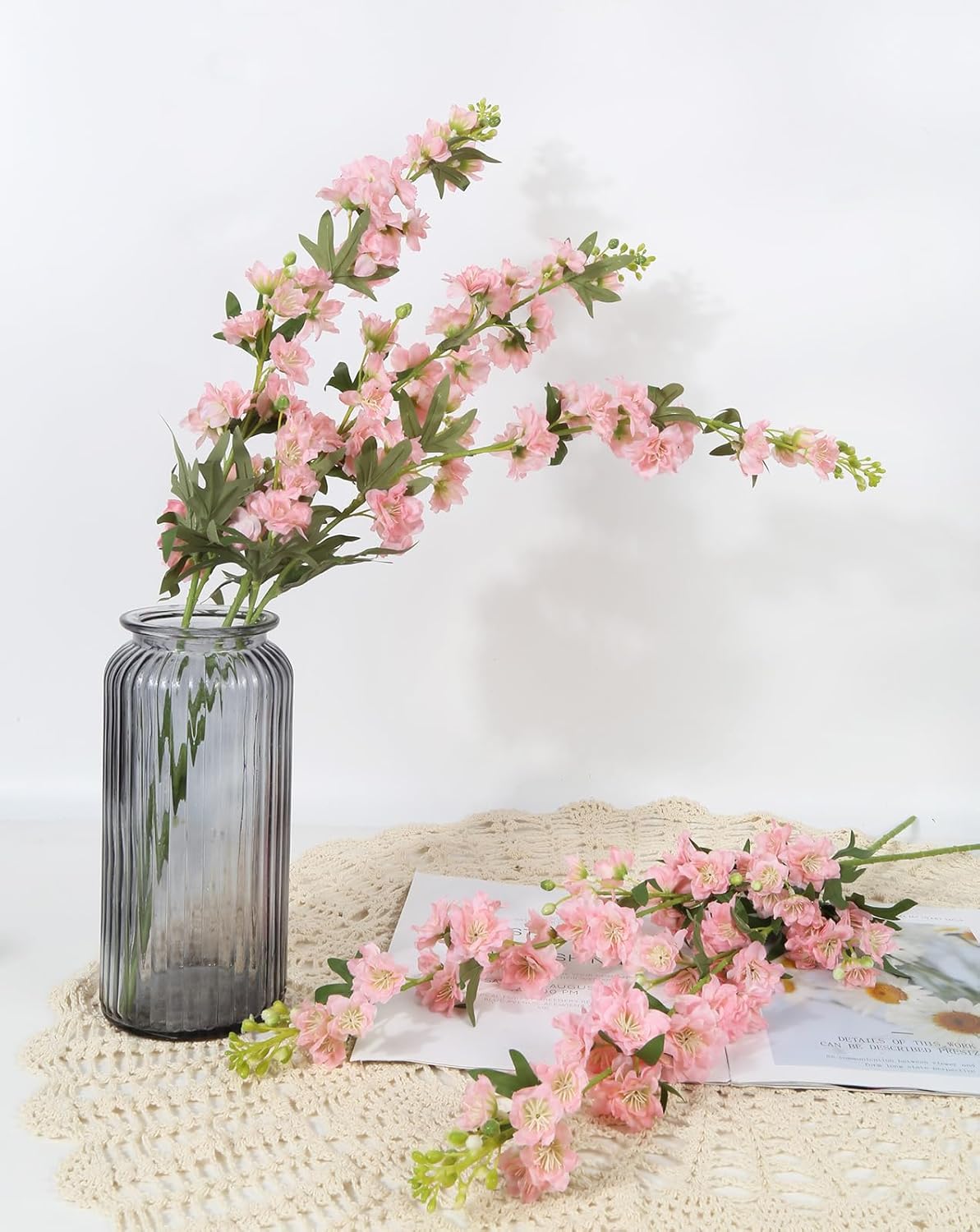 IPOPU Fake Pink Flowers 5PCS Delphinium Artificial Flowers Pink Silk Flowers Artificial Snapdragon Flowers for Wedding Bridal Party Home Table Mom Birthday Decor (Pink)