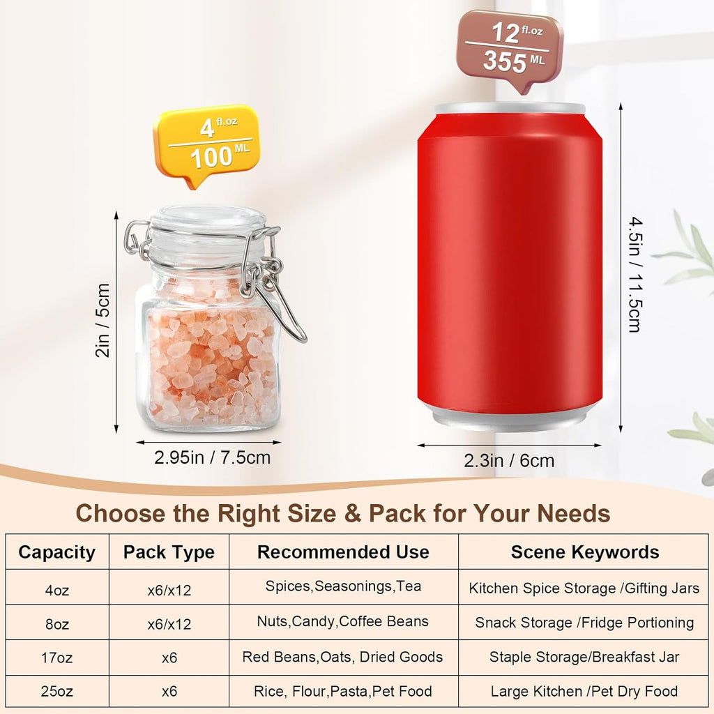 12 Pack Spice Jars, 4 oz Glass Containers with Airtight Lids, Small Herb Jars with Labels for Kitchen Storage