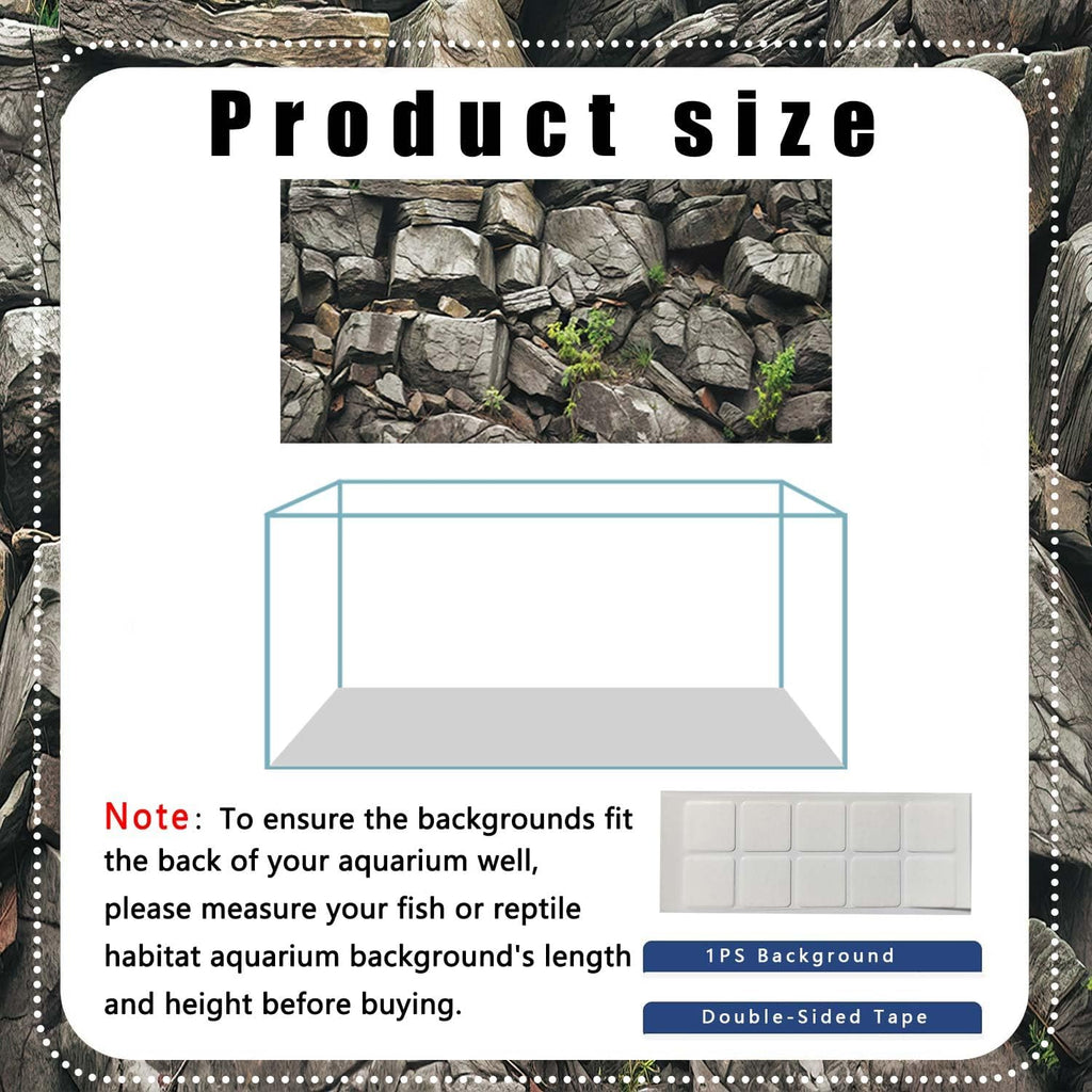 36X18IN Stone Aquarium Background, Rock Fish Tank Background, Natural Rocky Glass Terrarium Background with 8 EVA Double-Sided Tape