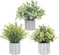 Small Fake Plants in Geometry Concrete Pots Farmhouse Bathroom Decor Rustic Centerpieces for Table Decoration Shelves Faux Eucalyptus Set of 3