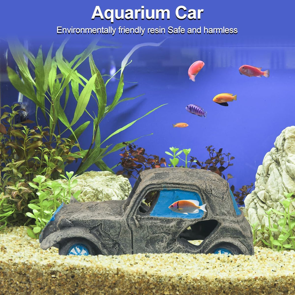 Aquarium Decorations for Fish Tank - Realistic Resin Rock Cave Hideouts, Safe Fish Tank Ornaments with Natural Design for Betta, Goldfish, Shrimp - Easy to Clean (car)