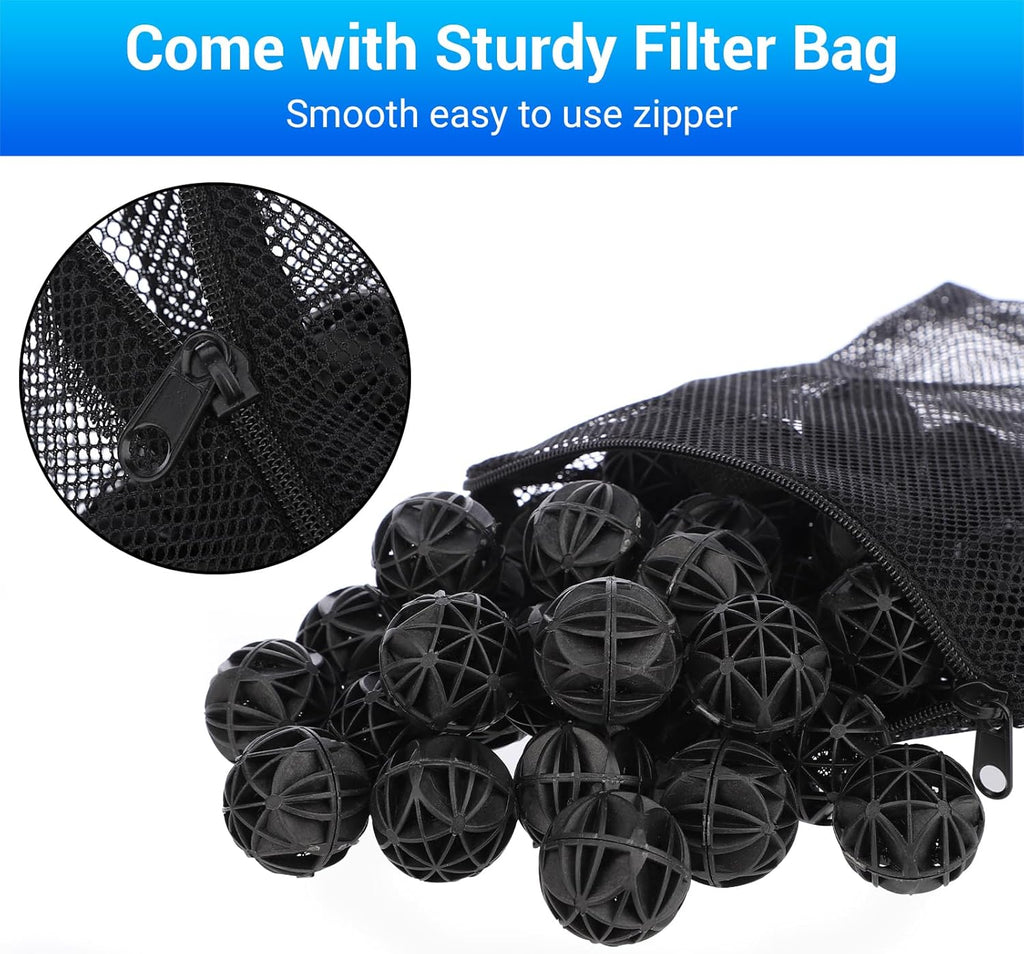 Segarty Aquarium Bio Balls, 1 inch Koi Pond Filter Media Bio Ball with Sponge for Aquarium Filter Canister Filter Biological Filtration for Freshwater Marine Fish Tank Sump (100 PCS with Mesh Bag)