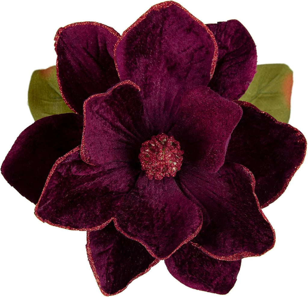 Briful Set of 3 Artificial Christmas Magnolias Flowers – 30’’ Long Stem Faux Magnolia Stems for Tree Ornaments, Holiday Centerpieces & Christmas Decor, Purple