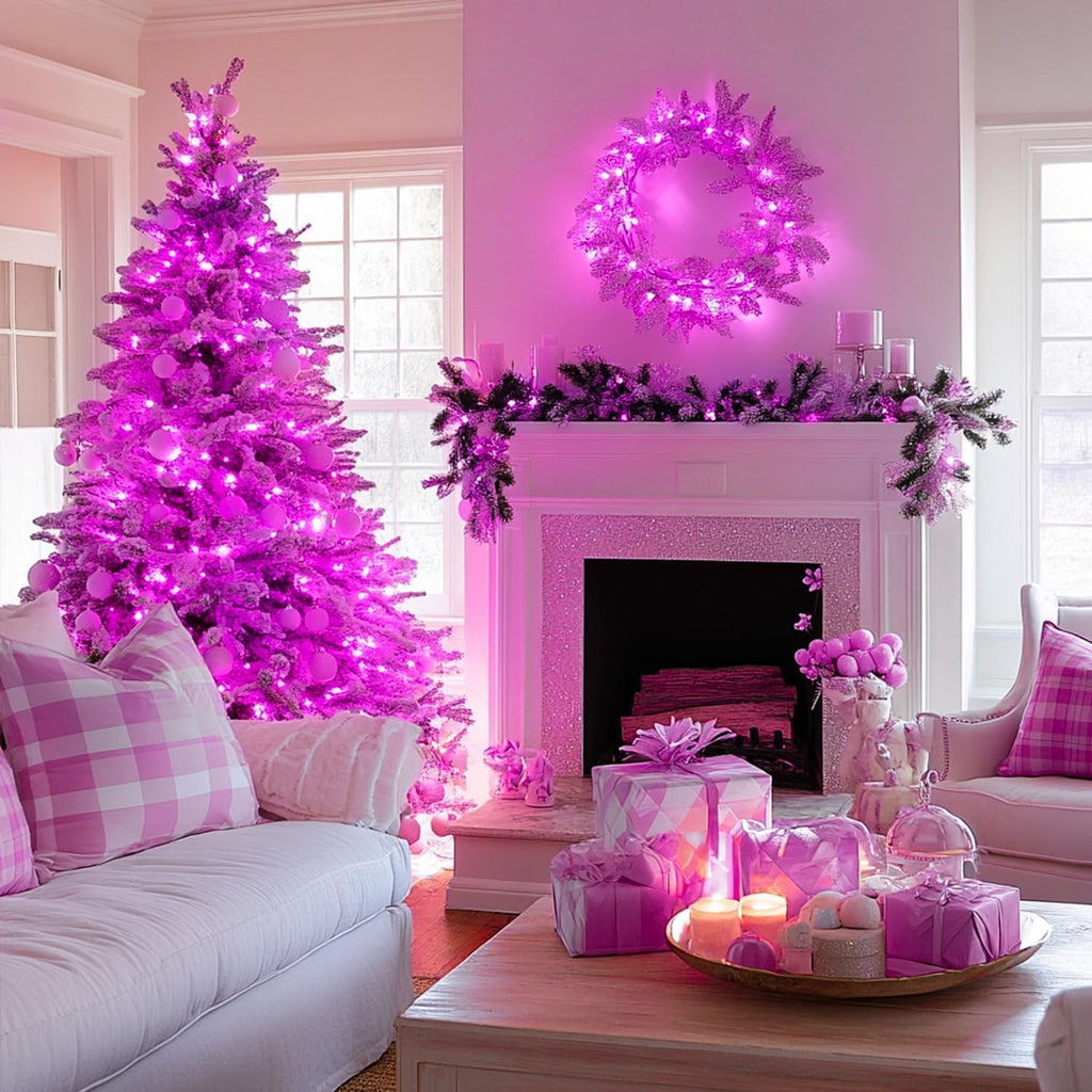 JMEXSUSS 100 LED Pink Christms Lights Indoor, Connectable Globe String Lights Plug in, 8 Modes 33ft Pink Fairy Light with Remote for Bedroom Girl's Room Tree Anniversary Party Christmas Decor