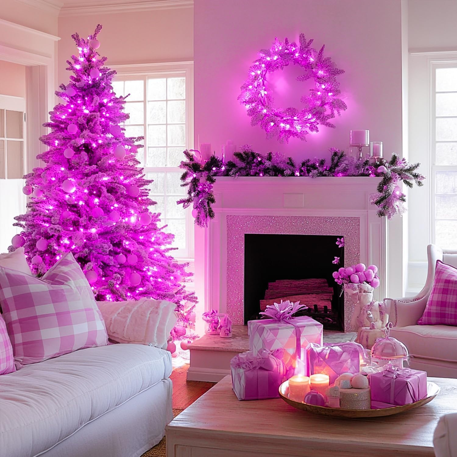 JMEXSUSS 100 LED Pink Christms Lights Indoor, Connectable Globe String Lights Plug in, 8 Modes 33ft Pink Fairy Light with Remote for Bedroom Girl's Room Tree Anniversary Party Christmas Decor