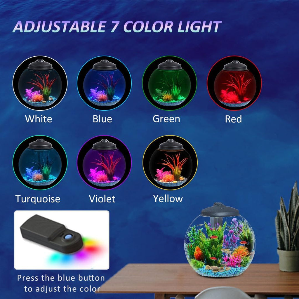 3-Gallon Fish Tank, Aquarium Starter Kit Includes Power Filter, LED Light with 5V Power Supply, and Full Hood, Ideal for Betta and a Variety of Tropical Fish, Impact-Resistant Plastic