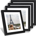 10x10 Picture Frame Set of 4, Made of Glass and Rustic Black Wooden Frame - Display Picture 8x8 with Mat or 10 x 10 Without Mat, 10 by 10 Photo for Wall or Tabletop