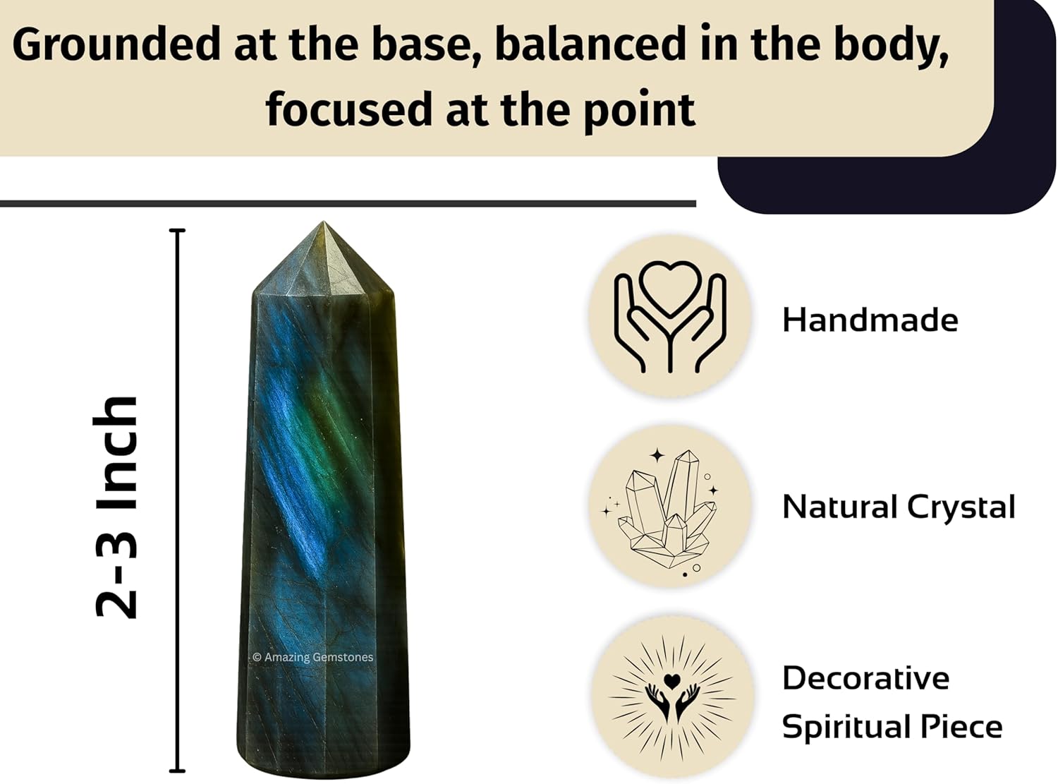 Amazing Gemstone Labradorite Crystal Towers - Natural Healing Crystal Point Obelisk for Reiki Healing and Crystal Grid (2 Inch to 3 Inch)