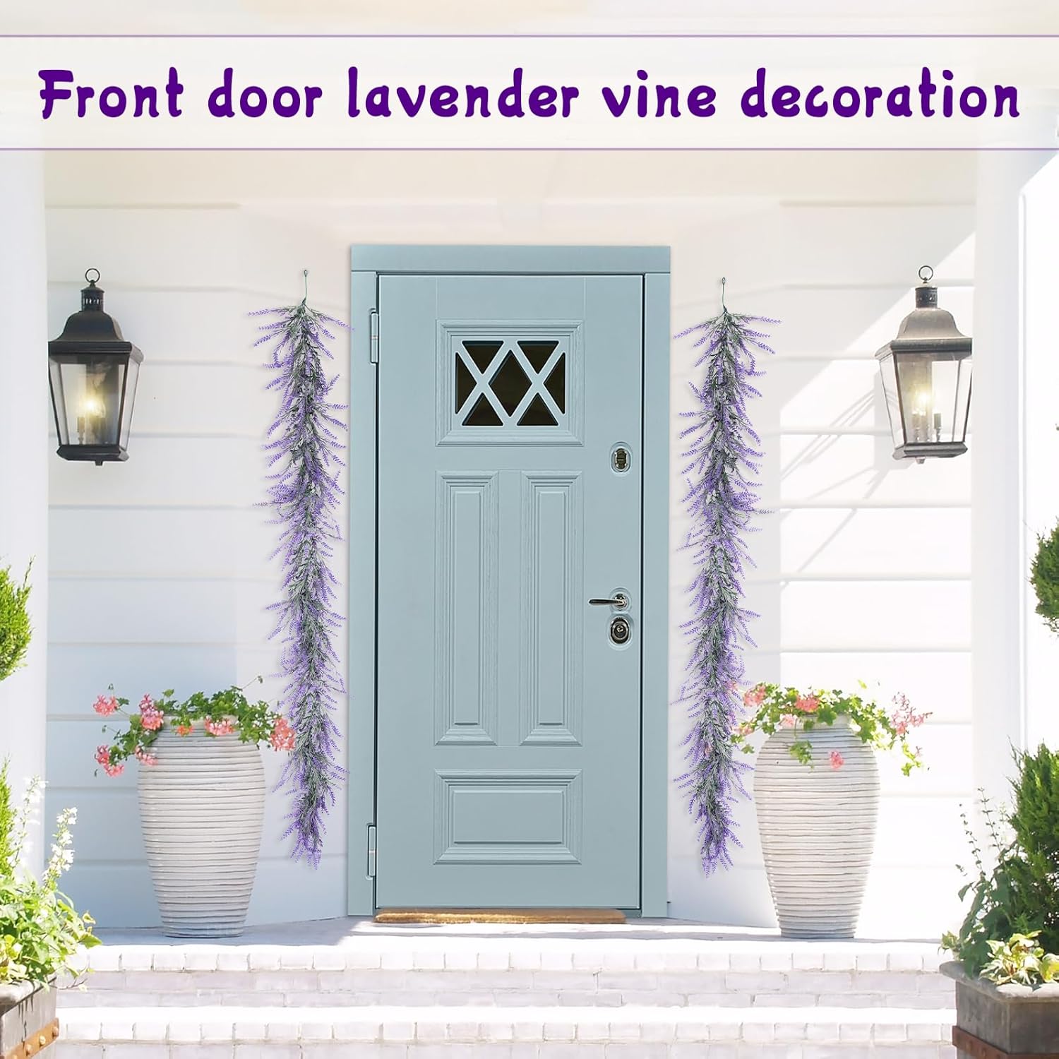 Spring Summer Lavender Garland, 6Ft Purple Lavender Artificial Garland, All Year Lavender Garlands for Farmhouse Wedding Mantle Arch Porch Stair Table Indoor Door Home Decor (1)
