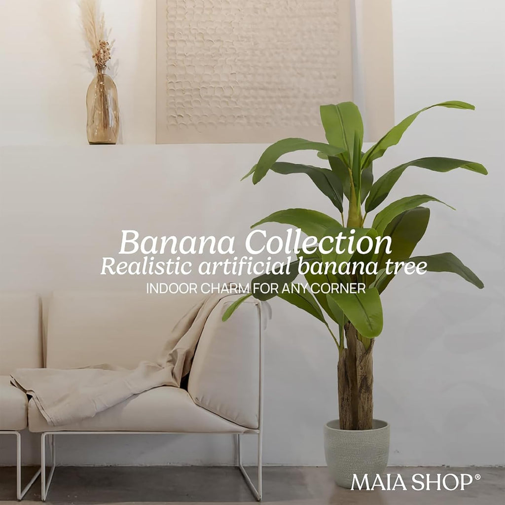 Maia Shop 5ft Artificial Banana Tree Plant for House, Apartment or Office – Realistic Fake Indoor Plants for Living Room, Kitchen, Bedroom, Entryway or Bathroom – Faux Greenery for Home Décor