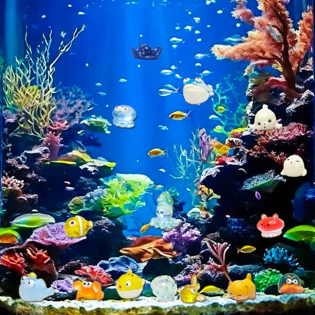 55pcs Mini Ocean Resin Animals Plastic Animals Marine Miniature Aquarium Ornaments Decorations for DIY Fish Tank Potted Micro Fairy Garden Dollhouse (56PCS Marine Animal Set)